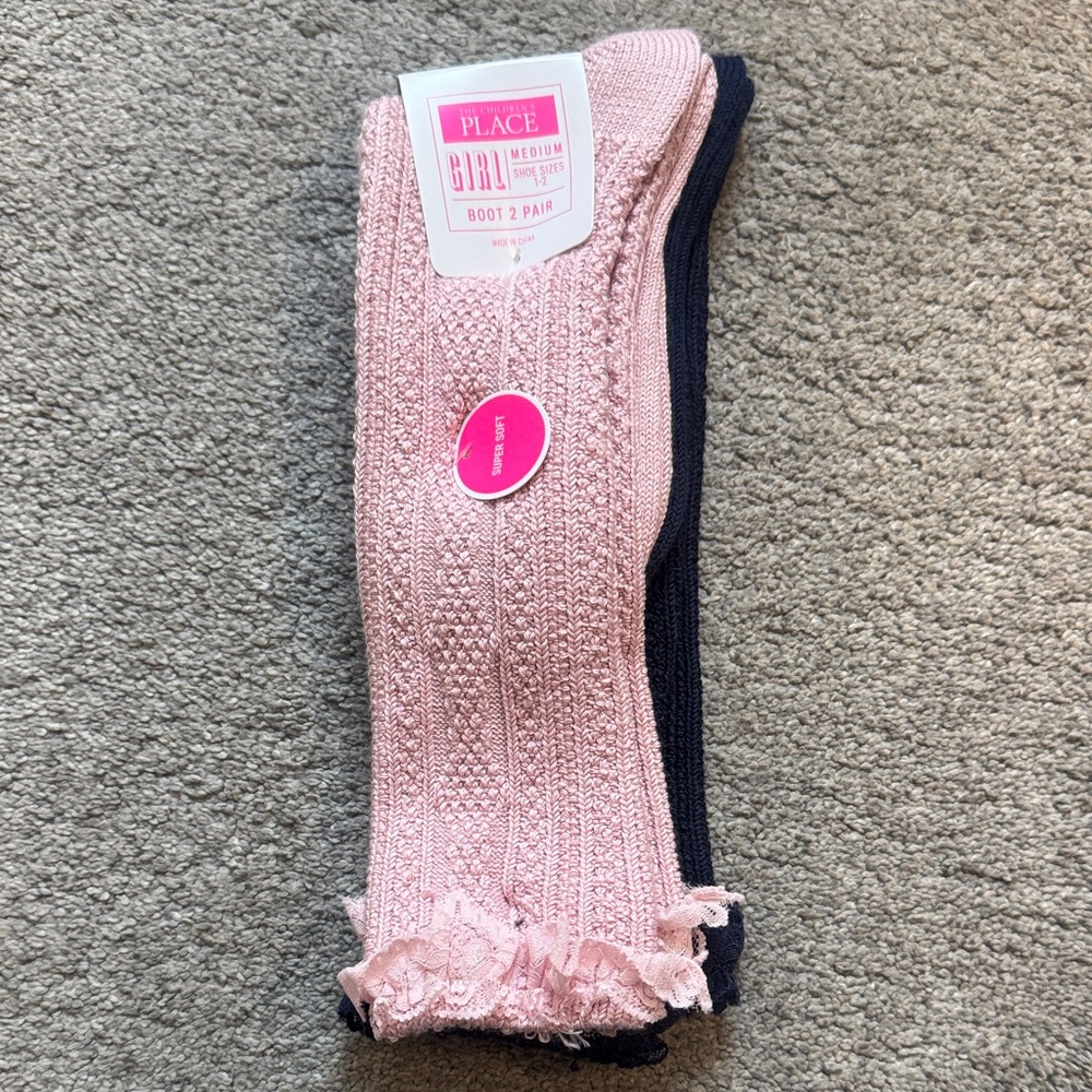 The Children's Place Pink and Navy Blue  Knit Knee High Super Soft Socks